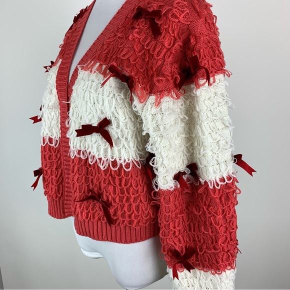 Mighty Fine Christmas Pink Bow Loop Cardigan Sweater Large - Picture 9 of 15